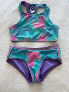 Roots Girls Tie-Dye Aqua Pink Purple Two-Piece Swim Set